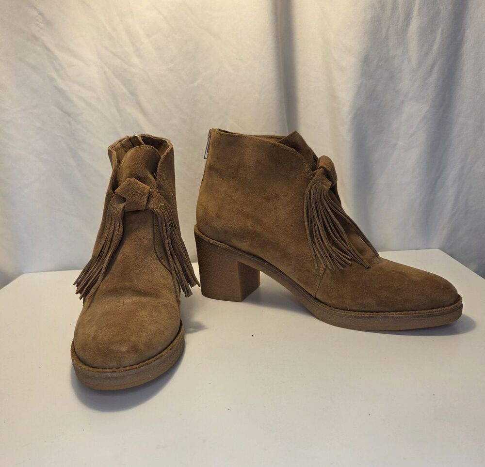 UGG Corin Chestnut Suede Tassel Block Heel Ankle Boots Women's Size 8.5